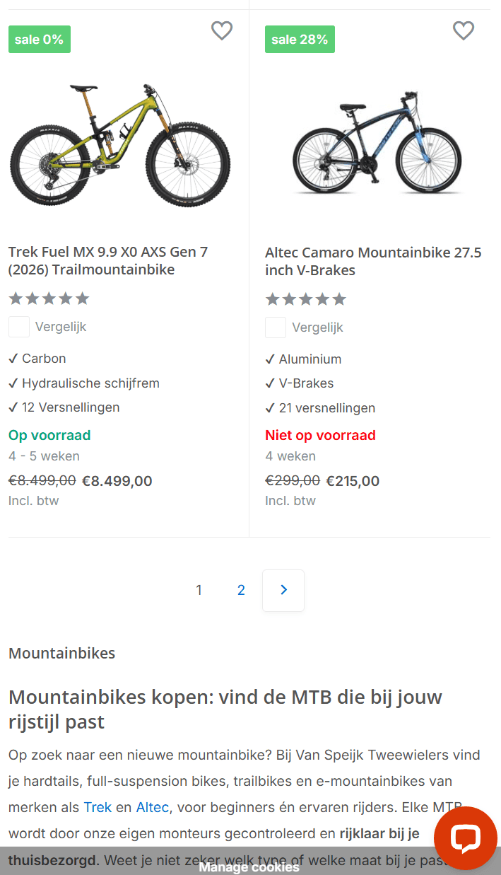 Dezelfde categoriepagina op een telefoon, met de filters samengevouwen boven het productraster.